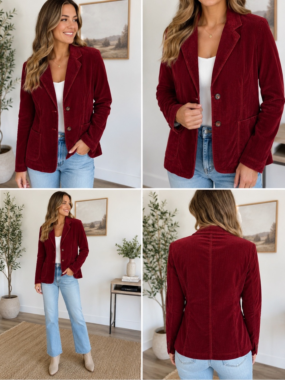 Bernadette Conte Burgundy Corduroy Blazer Jacket Size 8